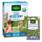 Ultra résistant - Gazon Ultra Résistant - Label Rouge - 1 kg + Gazon Japonais - 4 m² - Mélange de fleurs - face recto